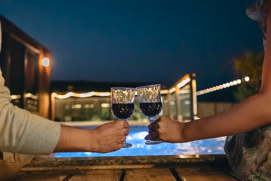 Private poolside villa evening setup for intimate and relaxing moments.